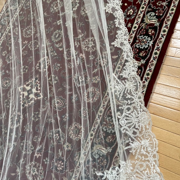 Lace Trim Royal Wedding Veil - Picture 4 of 8